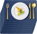 Vinyl Placemats Set of 8 Faux Leather 100% Waterproof Wipeable Washable Place Mats Heat Resistant Easy Clean Non-Slip Table Mats for Indoor Outdoor. (8,Blue)