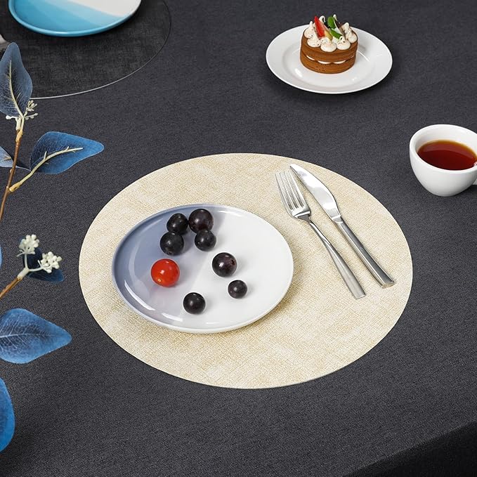 Myir JUN Round Placemats Dual Sided, Faux Leather Place Mats Set of 4 Indoor Placemats for Dining Table Outdoor Placemats Non-Slip Washable Table Mats (Set of 8, Gray Cream)