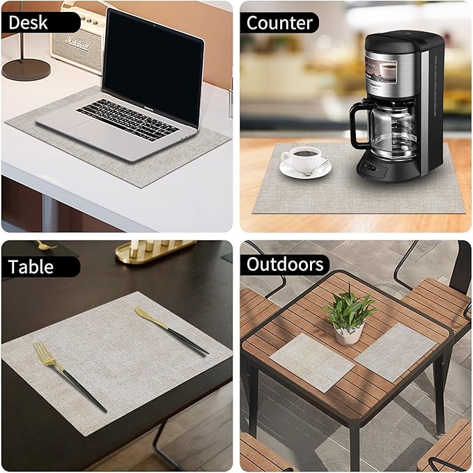 homing Faux Leather Heat Resistant Placemats 12 Packs, Waterproof Wipeable Dining PU Place Mats for Indoor & Outdoor, Easy to Clean, Beige