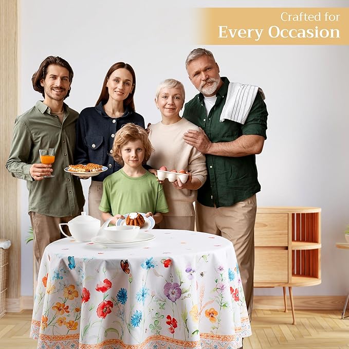 Maison d' Hermine Table Cloth Round Table 100% Cotton 63 Round Inches Tablecloth Reusable Decorative for Dining Room Farmhouse Home Valentines Day Decorations Spring Summer - Summer Whisper