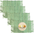 Perilla Home Natural Chindi Jute Placemat Set of 4 Vintage Boho 13x19 Inch Table Mats for Kitchen Dining Home Decor Rectangle Placemats (Green)