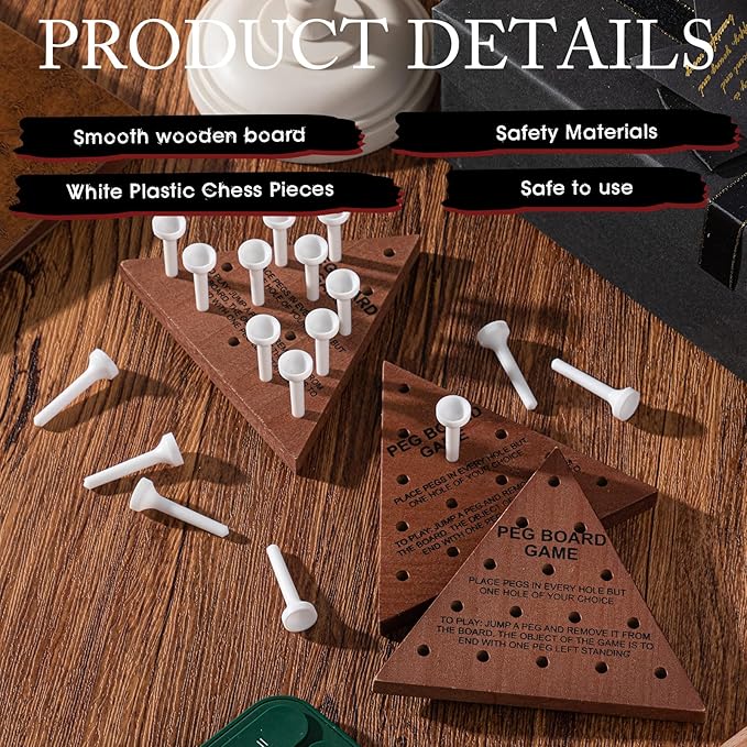 Skylety 12 Pack Triangle Peg Games Wooden Board Table Game for Family Boys Girls Adults, Learning Toys Travel Peg Jump Toys Triangle Puzzle Brain Teaser Christmas Gifts (Dark Color)