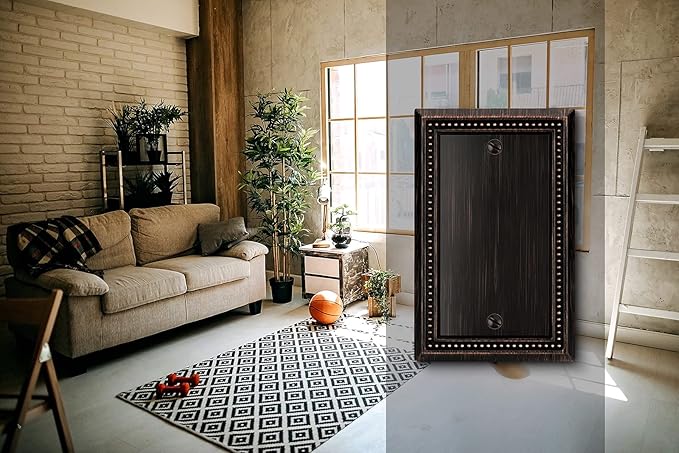 Henne Bery Sunken Pearls Heavy Duty Decorative Wall Plate Switch Plate Outlet Cover (Single Blank, 2 Pack, Aged Bronze)