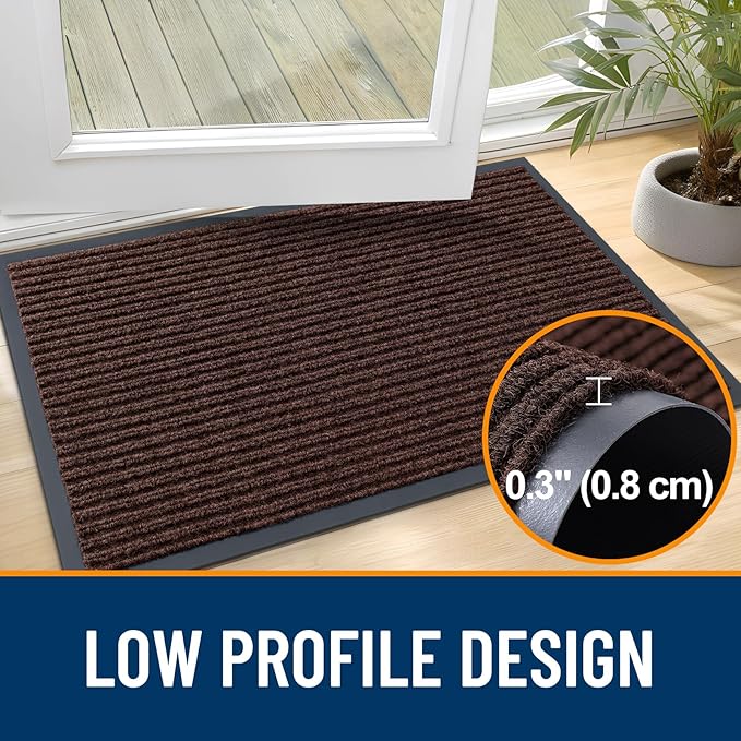 OLANLY Front Door Mat Indoor Outdoor Entrance, Waterproof Heavy Duty Doormat, Fade Resistant, Low Profile, Easy Clean Patio Porch Welcome Floor Mats for Entry, 47x30, Brown