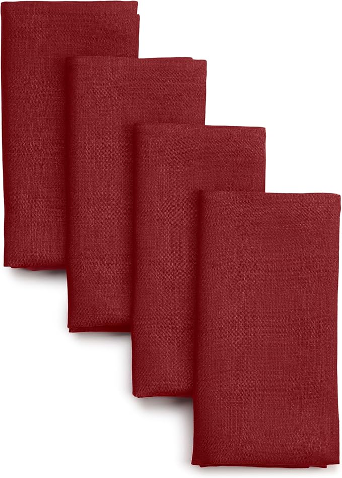 D'Moksha Homes Red Linen Napkins 18 x 18 Inch - 100% Pure Linen Cloth Washable Dinner Napkins Set of 4 for Valentines, Spring
