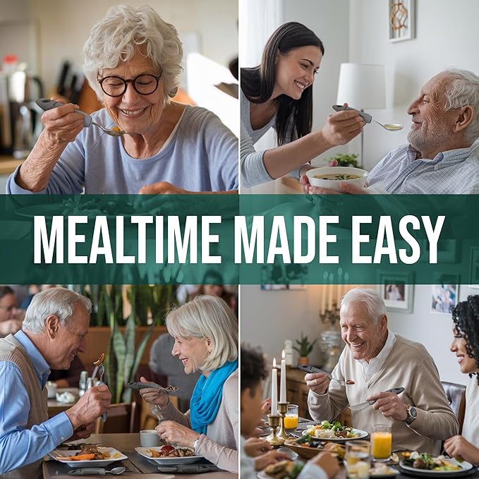 BUNMO Adaptive Utensils for Elderly, Tremors & Weak Hand Grips – 4pc Lightweight Assistive Silverware Set with Foam Easy Grip Handles – Discreet Canvas Travel Wrap – Dishwasher Safe