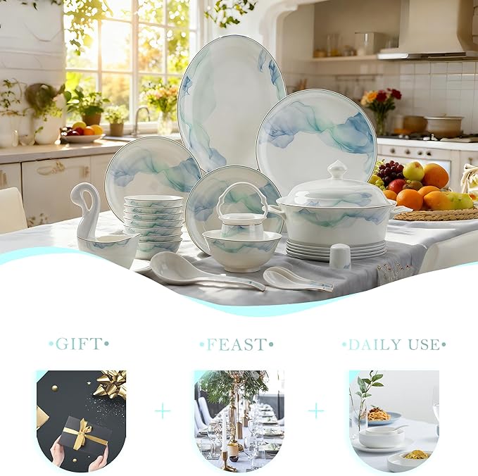 60 Pcs, Top Ceramic Bone China Dinnerware Set, Fine China Dinnerware Sets, Ceramic Tableware Set, Chinese Gifts