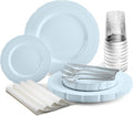 " OCCASIONS " 960pcs set (120 Guests) Extra Heavyweight Vintage Wedding Disposable/Reusable Plastic Plates -120x11'' +120x8.25''+Silverware+Cups+Napkins (Chateau Collection Blue)