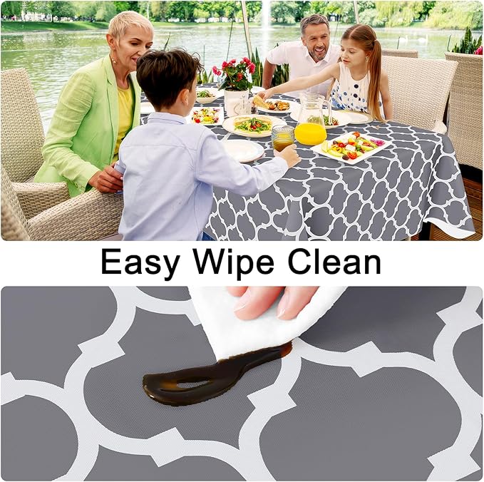 Smiry Oval Table Cloth, Waterproof Vinyl Tablecloths with Flannel Backing for Oval Tables, Wipeable Spillproof Plastic Tablecloth for Dining, Camping, Indoor and Outdoor (60"x84", Grey)