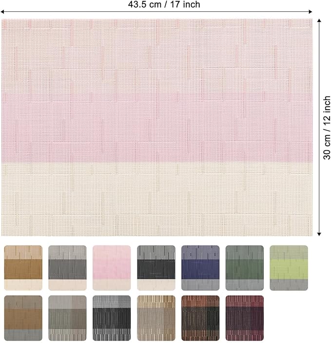 Placemats Set of 8, Vinyl Woven Place Mats Indoor Set of 8 Washable Wipeable PVC Table Mats Heat-Resistant Non Slip Plastic Placemat for Kitchen Dining Outdoor Table (Beige Pink, Set of 8)