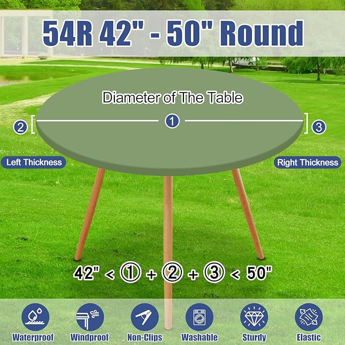 Round Spandex Tablecloth, Elastic Fitted Waterproof Tablecloths for 42"-50" Tables, Stretch Washable Picnic Table Cover for Camping, Dining, Indoor and Outdoor, Sage Green