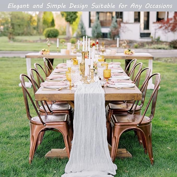 12 Pack Boho Gauze Table Runner - 35x72 Inch Rustic Cheese Cloth Long Table Runner for Wedding, Bridal Shower, Birthday Party Decor (White)