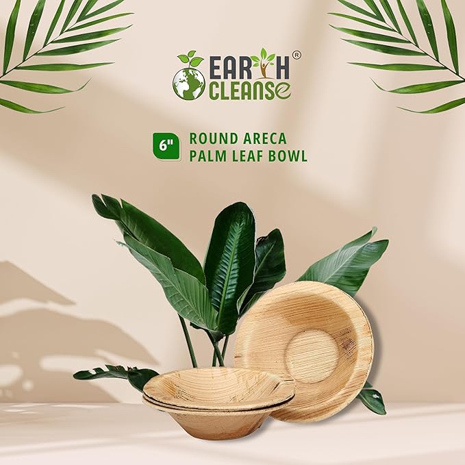 6" Areca Palm Leaf Extra Deep Round Bowls Compostable Biodegradable Eco-Friendly Natural Disposable Bowls,Perfect for Picnic Catering, Dessert, and Wedding (Pack of 200)