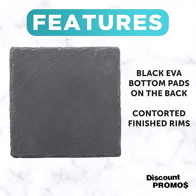 Sohag Square Slate Coasters Set of 10, Bulk Pack - Table Decor, Kitchen Decor, Wedding Favors - Black