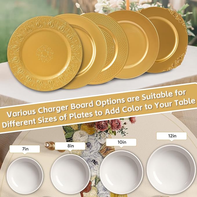 PROY 50 Pcs Gold Charger Plates Bulk, Premium Gold Round Chargers for Dinner Plates, Table Chargers for Table Setting, Wedding