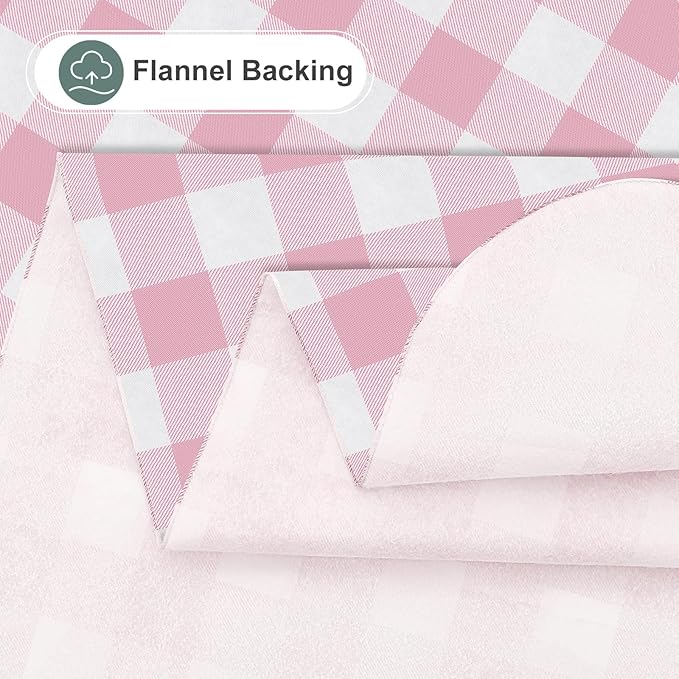 misaya Rectangle Waterproof Vinyl Table Cloth, Buffalo Flannel Backed Tablecloth, Wipeable Plastic Table Cover for Valentine's Day, Dinner, Kitchen, Outdoor (54" x 78", Pink and White)