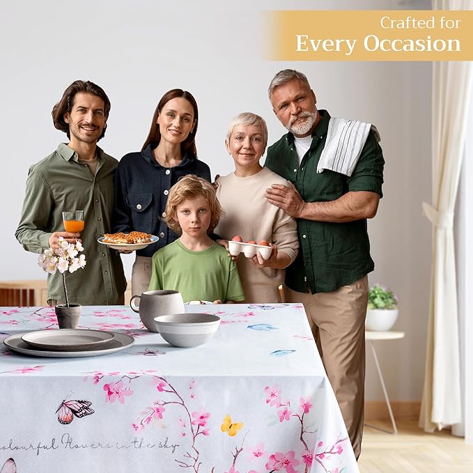 Maison d' Hermine Table Cloth Rectangle Table 100% Cotton 60 x 90 Inches Tablecloth Reusable Decorative for Dining Room Farmhouse Home Valentines Day Decorations Spring Summer - Blossoms in Spring