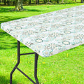 Smiry Rectangle Table Cloth Cover, Waterproof Elastic Fitted Picnic Tablecloth for 8 Foot Tables, Wipeable Flannel Backed Vinyl Tablecloths for Camping, Dining, Outdoor (Teal & White, 30" x 96")