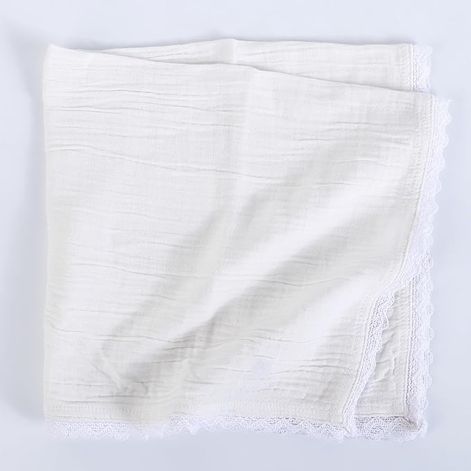 FINGERCRAFT Dinner Cloth Napkin Cotton Muslin Double Gauze 12 Pack with Classic Lace for Everyday Use, Wedding, Party, Christmas, Easter Napkins Cloth are Pre Shrunk and Good Absorbency White