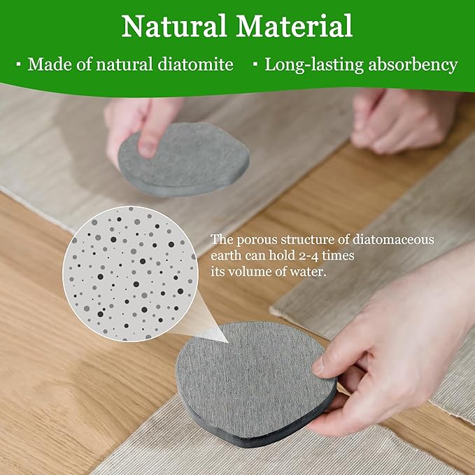 Diatomaceous Earth Coasters Set of 2 for Drinks, Moisture Water Absorbent Stone Coasters for Table Desk at Work, Water Absorbing Instant Drying Diatomite, Modern Deep Grey