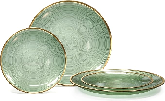 " OCCASIONS " 240 Plates Pack,(120 Guests) Premium Wedding Party Disposable Plastic Plates Set -120 x 10'' Dinner + 120 x 7'' Salad/Dessert (Belize in Green & Gold)