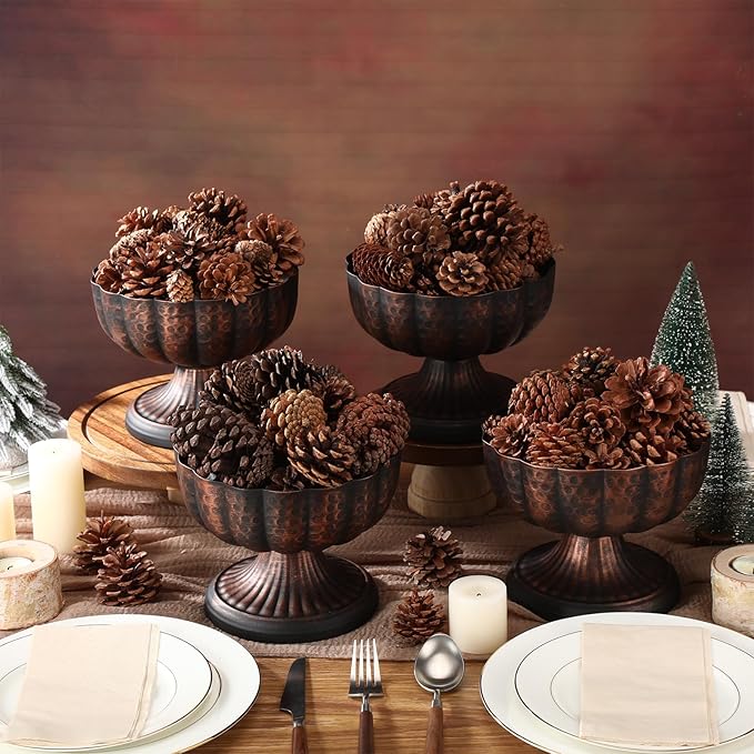 4 Pcs Distressed Black Bronze Compote Vase for Centerpieces Compote Bowl 8'' Wide Vintage Decorative Antique Urn Planter Vase for Wedding Event Anniversary Party Indoor Outdoor Activity