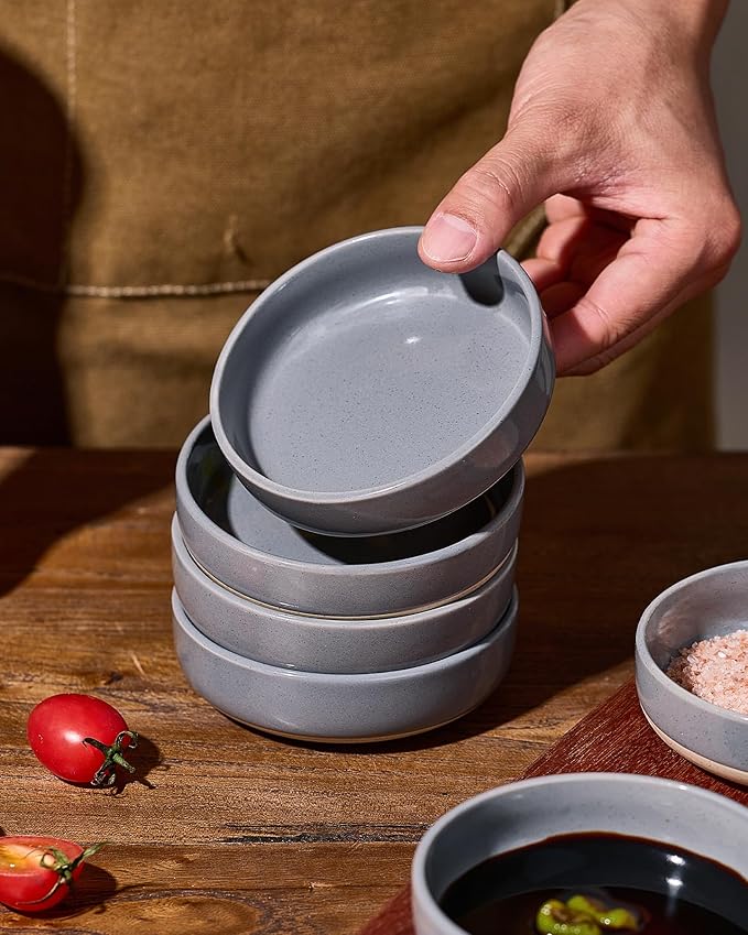 famiware Milkyway Ceramic Soy Sauce Dish, Dipping Bowls Set of 6, Dipping Sauce Bowls/Dishes, 4oz Small Serving Bowls for Side Dishes, Condiment, Sushi, Appetizer, Dessert, Dark Gray