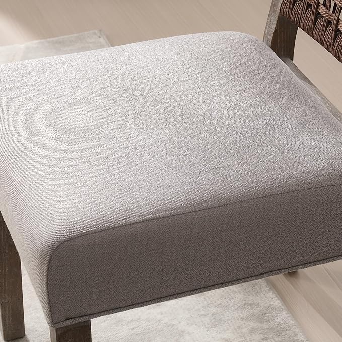 Farmhouse Dining Chairs Set of 2 Linen Fabric Upholstered Accent Side Chair, Mid Century Modern Kitchen & Dining Room Chairs with Woven Rope Back for Home, Living Room, Bedroom - Grey