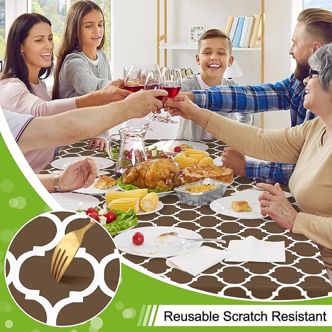 Smiry Rectangle Table Cloth, Waterproof Vinyl Tablecloth with Flannel Backing for Rectangle Tables, Wipeable Spillproof Plastic Tablecloths for Dining, Camping, Indoor and Outdoor (60"x120", Brown)