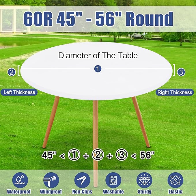 Round Spandex Tablecloth 2 Pack, Elastic Fitted Waterproof Tablecloths for 45"-56" Tables, Stretch Washable Picnic Table Cover for Camping, Dining, Indoor and Outdoor, White