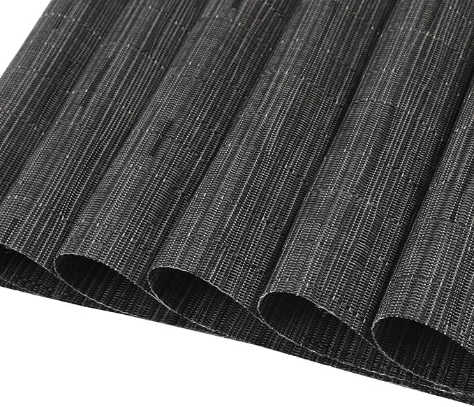 SHACOS Round Table Placemats Set of 7 Wedge Shaped Place Mat with Centerpiece Round Mat Heat Resistant Table Mats Washable (7, Black Gray)