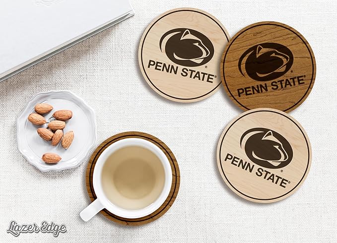 LazerEdge Wooden Coaster Set - 100+ University Designs Hand Crafted from Maple Wood - Officially Licensed Product - 4-Pack (Penn State Nittany Lions)