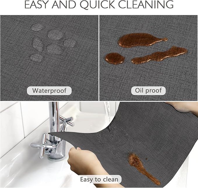 Faux Leather Placemats Set of 8 Washable PU Table mats for Kitchen Table - Heat Resistant, Waterproof, Easy Clean, Anti Slip 11.8" x 17" (Dark Grey-8 Pack)