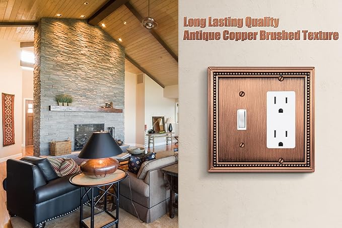 Henne Bery Sunken Pearls Heavy Duty Decorative Wall Plate Switch Plate Outlet Cover (Toggle/Decorator, Antique Copper)