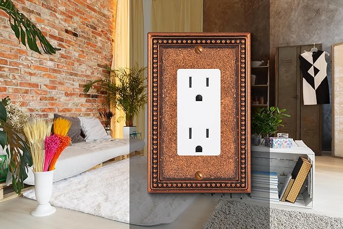 Henne Bery Raised Pearls Decorative Wall Plate Switch Plate Outlet Cover (Single Decorator 2PK, Sponged Copper)