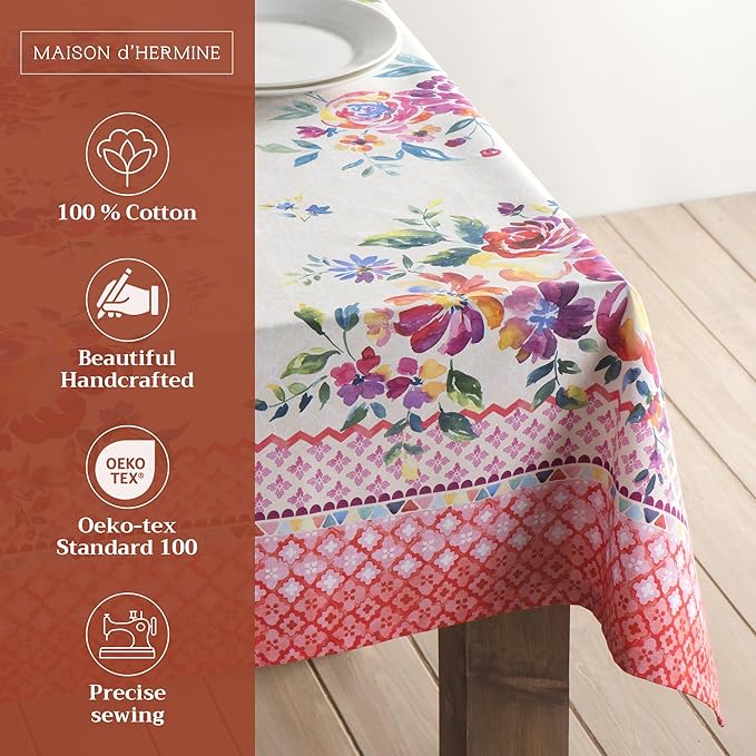 Maison d' Hermine Table Cloth Rectangle Table 100% Cotton 70 x 120 Inches Tablecloth Reusable Decorative for Dining Room Farmhouse Home Valentines Day Decorations Spring Summer - Rose Garden