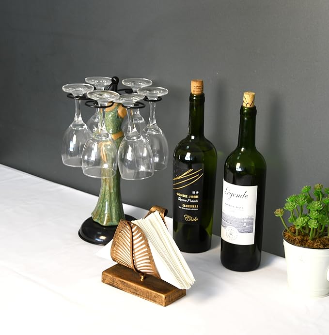 OwlGift Freestanding Modern Napkin Holder with Leaf Design, Tabletop Tissue Dispenser, Countertop Napkin Storage Organizer – Bronze