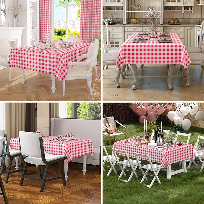 misaya Rectangle Waterproof Vinyl Table Cloth, Buffalo Flannel Backed Tablecloth, Wipeable Plastic Table Cover for Valentine's Day, Dinner, Kitchen, Outdoor (60" x 120", Red and White)