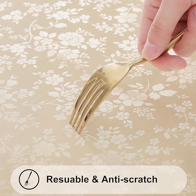 Smiry Rectangle Table Cloth, Waterproof Heavy Duty Vinyl Tablecloths, Wipeable Washable Table Cover for Kitchen and Dining Room (Beige, 60" X 140")