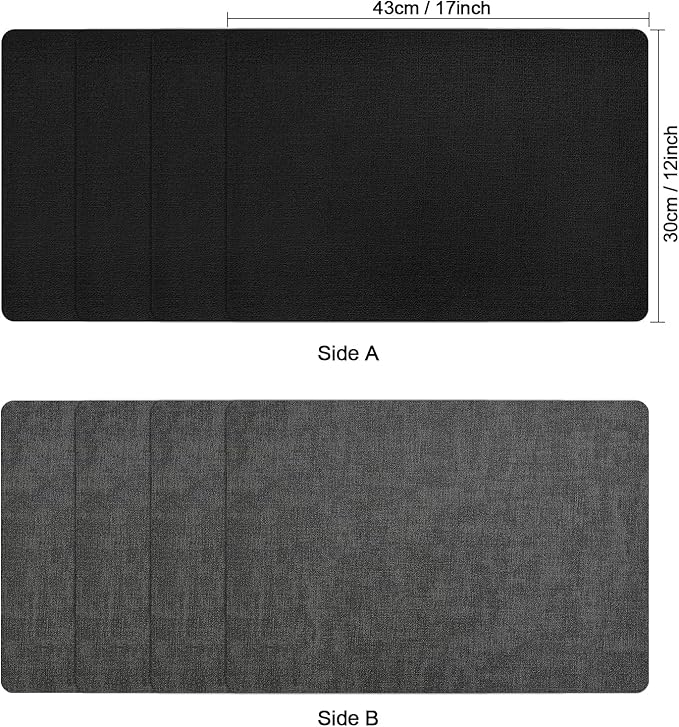 Myir JUN Placemats Dual Sided, Faux Leather Place Mats Set of 6 Indoor Placemats for Dining Table Outdoor Placemats Manteles Individuales Square Non-Slip Washable Table Mats (Gray Black, Set of 6)