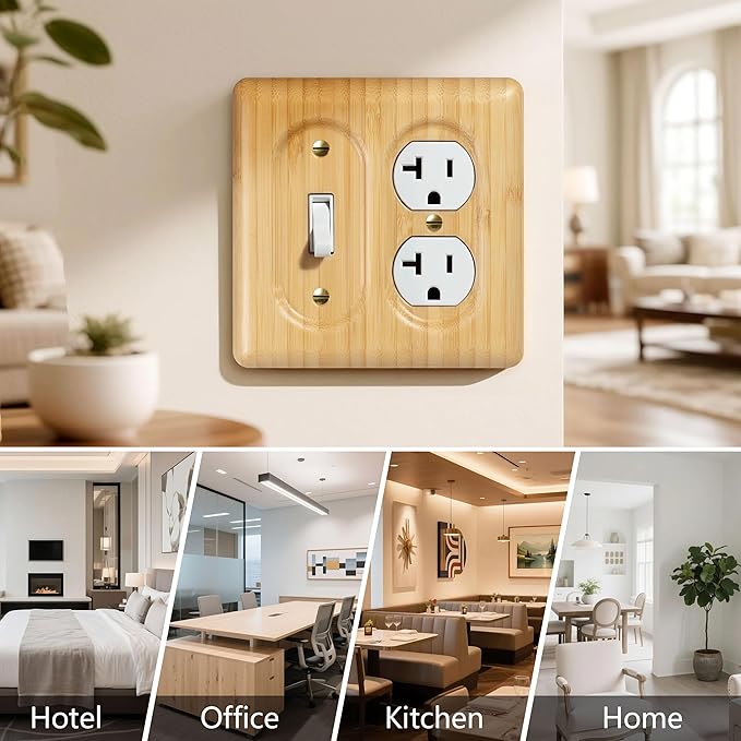 Combination Switch & Outlet Cover Solid Bamboo for Toggle and Duplex Decorative Wall Plate