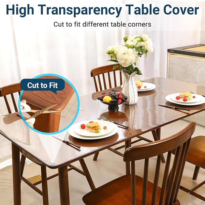 Clear Table Cover Protector Rectangle 40 x 78 Inch, 1.5mm Transparent Plastic Table Protector Waterproof, Anti-Scratch Clear Desk Mat for Office Desktop Dresser Dining Table, FDA Compliant
