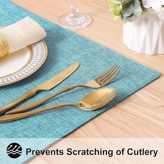 homing Cotton Linen Placemats Set of 4, Cloth Washable Farmhouse Dining Table Mats for Indoors & Outdoors, Easy to Clean, Light Blue, 13 x 19 Inch