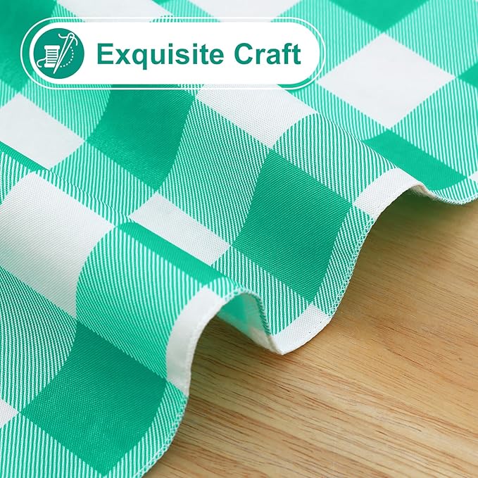 misaya Round Waterproof Vinyl Table Cloth, Buffalo Flannel Backed Tablecloth, Wipeable Plastic Table Cover for Dinner, Kitchen, Picnic (60", Green and White)