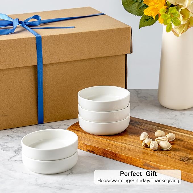 Dipping Bowls Set of 4, 2462°F High-Fired Ceramic Small Bowls for Dips, Olive Oil & Sauce, Elevates Table Setting, Idea for BBQ,Afternoon Tea,Entertaining,Housewarming & Holiday Gifts, White