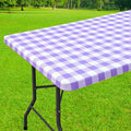 Smiry Rectangle Picnic Table Cloth, Elastic Waterproof Fitted Vinyl Tablecloths, Flannel Backed Buffalo Plaid Table Covers for Dining, Camping, Outdoor (White and Purple, 30" x 60")