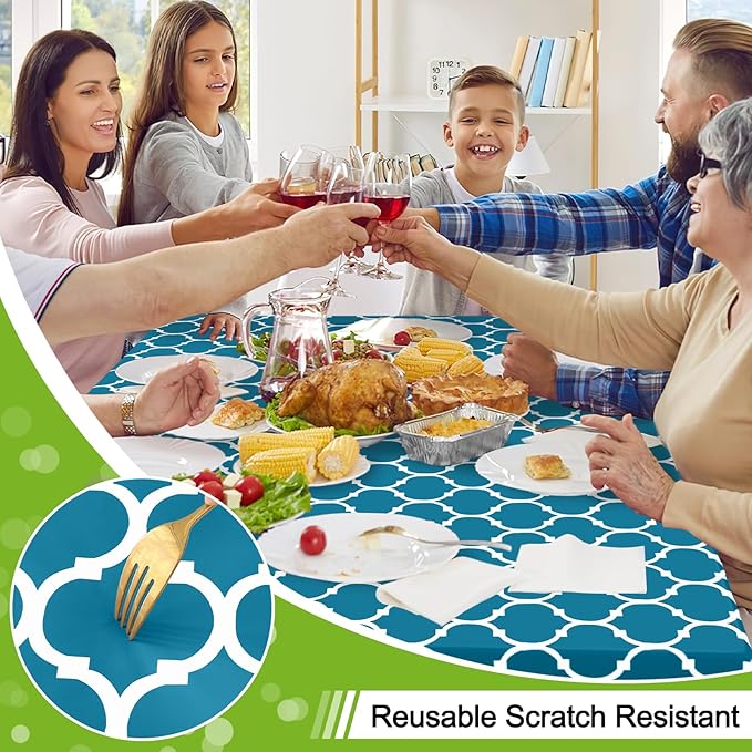 Smiry Rectangle Table Cloth, Wipeable Spillproof Plastic Tablecloths for Dining, Waterproof Vinyl Tablecloth with Flannel Backing for Rectangle Tables, Camping, Outdoor and Indoor (70"x120", Teal)