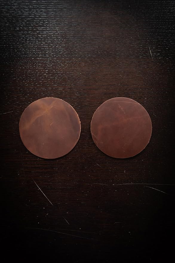 Real Natural Grain Leather Coasters – Durable Non-Slip Distressed Design, Set of 6 for Table Protection in Home, Office, Kitchen, and Bar (Mocha)