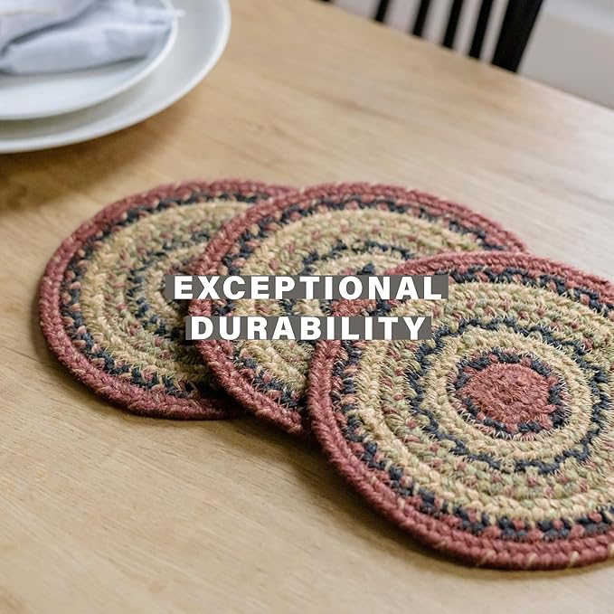 Homespice Highland Round Braided Placemats, Warm Lodge and Cabin Decor, Set of 2, 15" Multicolor Jute Table Mats - Vibrant Colors, Durable, Easy to Clean and Protects Furniture