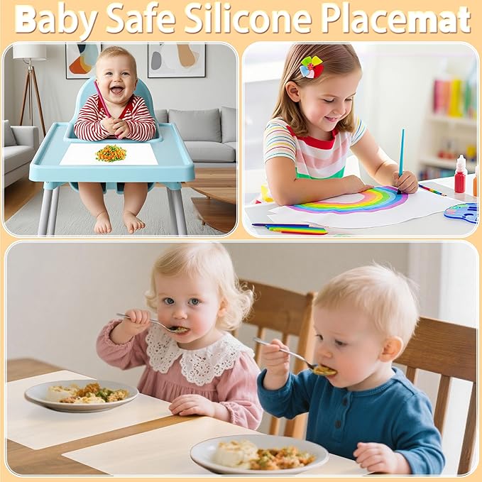 Silicone Placemat Set of 4,Heat Resistant Non-Slip Silicone Mat for Dining Table and Kitchen,Waterproof Wipeable Easy Clean Upgrade Table Mat 15.8"x11.8" Ultra-Thin Semi-Transparent(White)